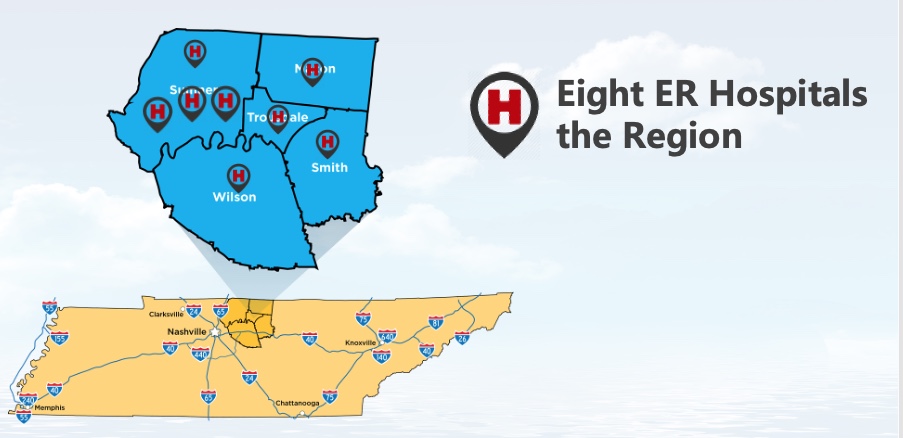 Map of eight ER hospitals in the region